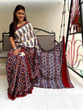 Maroon Ajrakh Printed Cotton Natural Print Saree