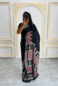 Elegant Black Ajrakh Print Semi Gajji Saree with Traditional Handcrafted Look