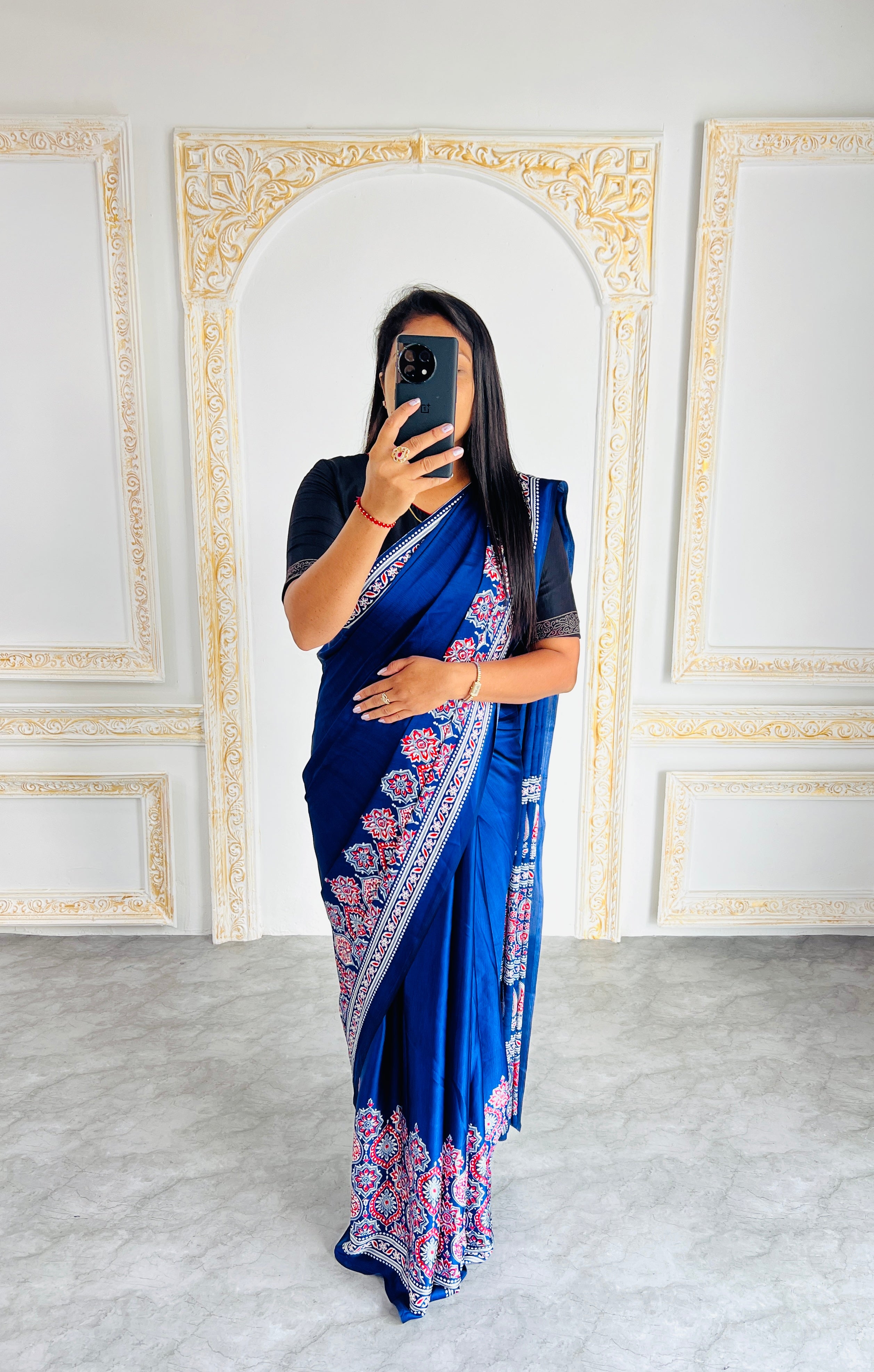 Elegant Purple Ajrakh Print Semi Gajji Saree with Traditional Handcrafted Look