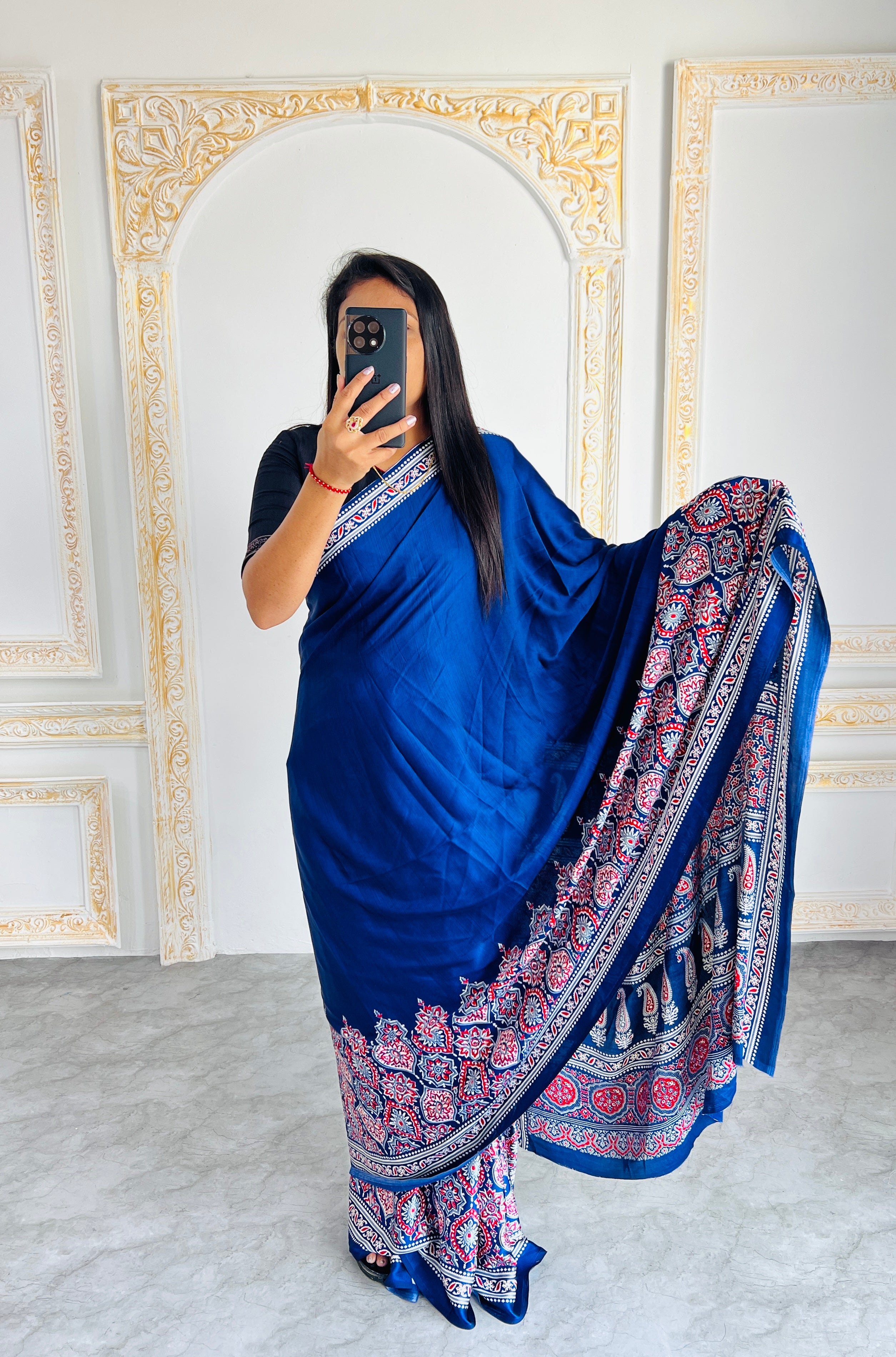 Elegant Purple Ajrakh Print Semi Gajji Saree with Traditional Handcrafted Look