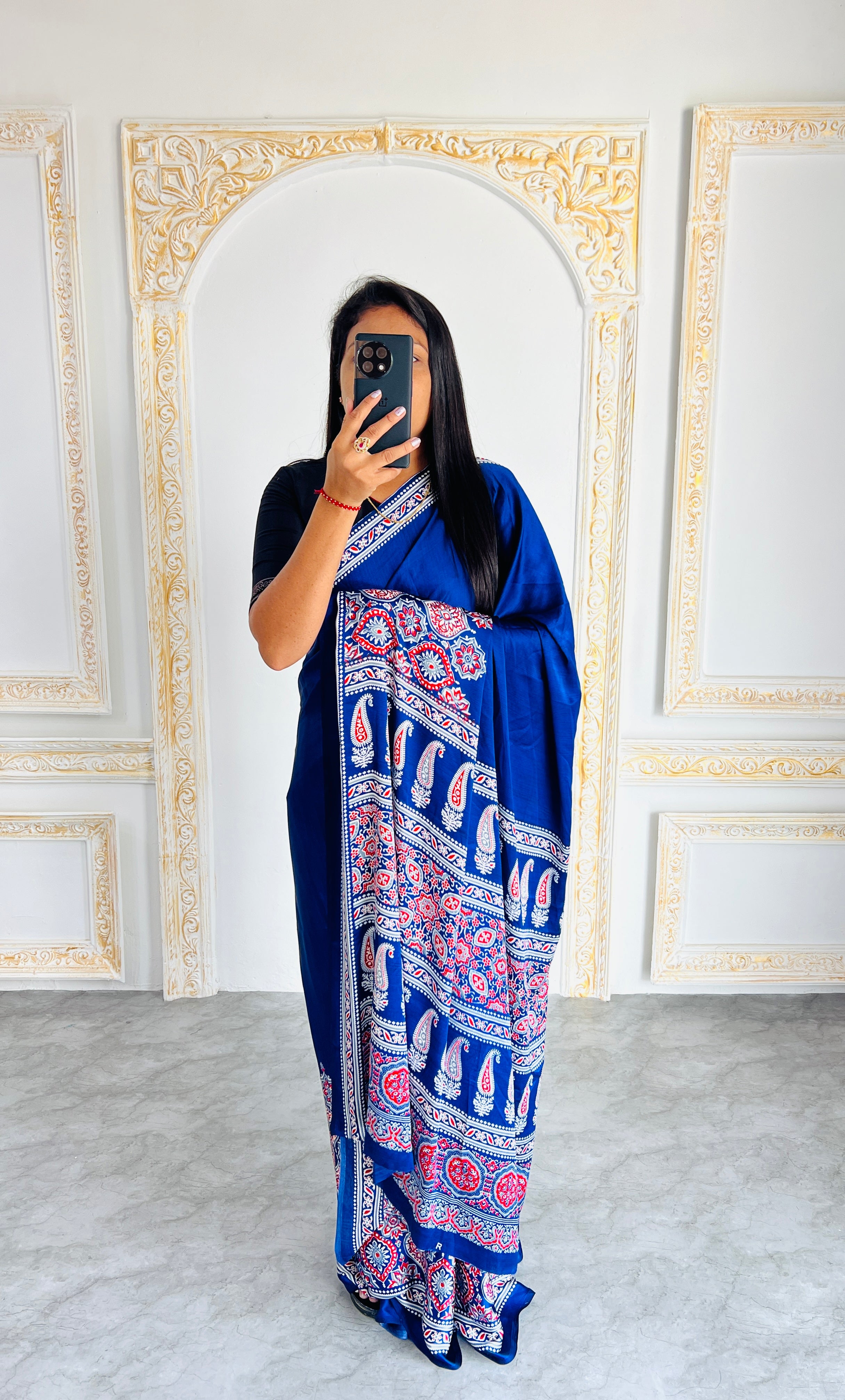 Elegant Purple Ajrakh Print Semi Gajji Saree with Traditional Handcrafted Look