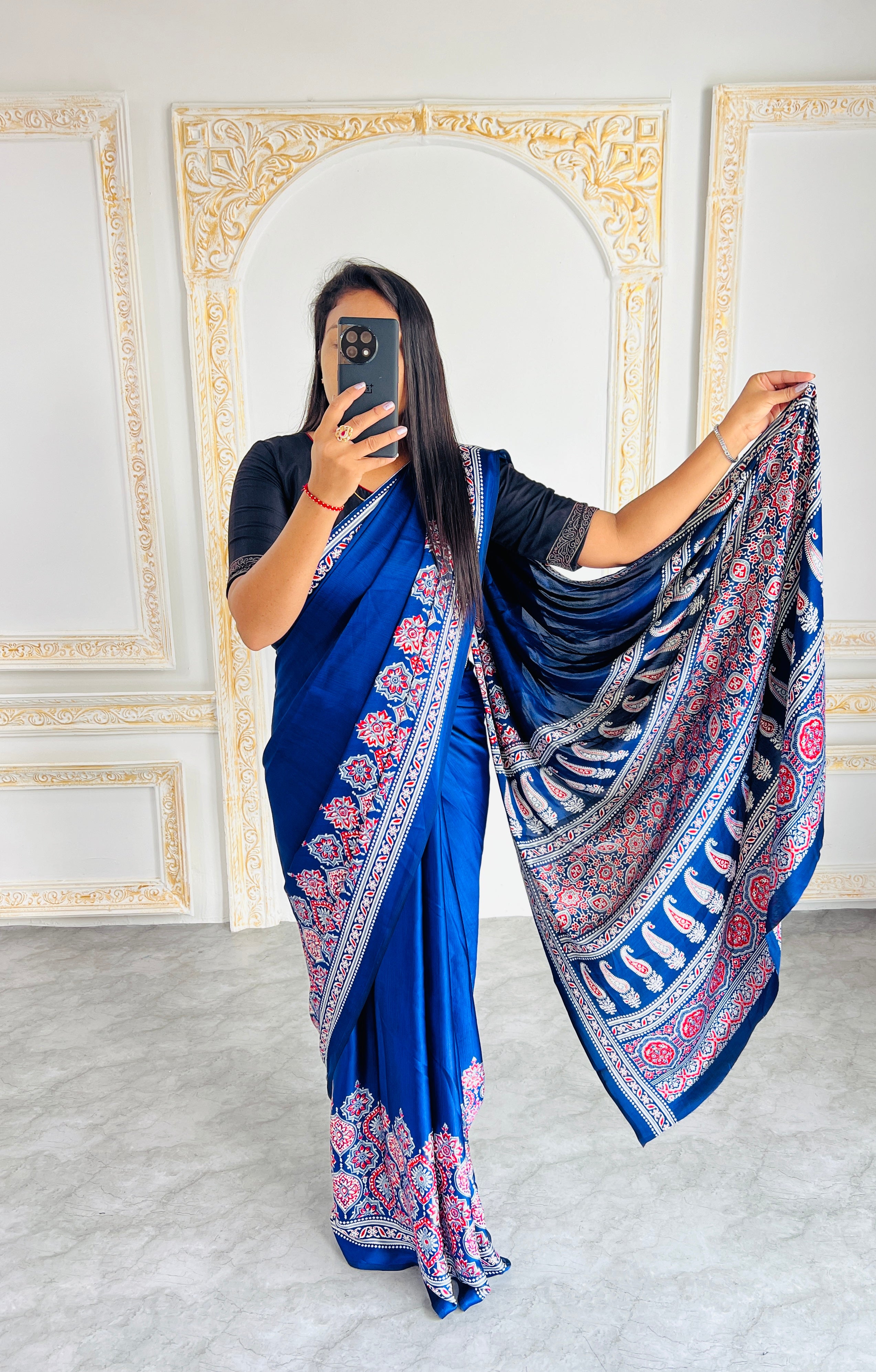 Elegant Purple Ajrakh Print Semi Gajji Saree with Traditional Handcrafted Look