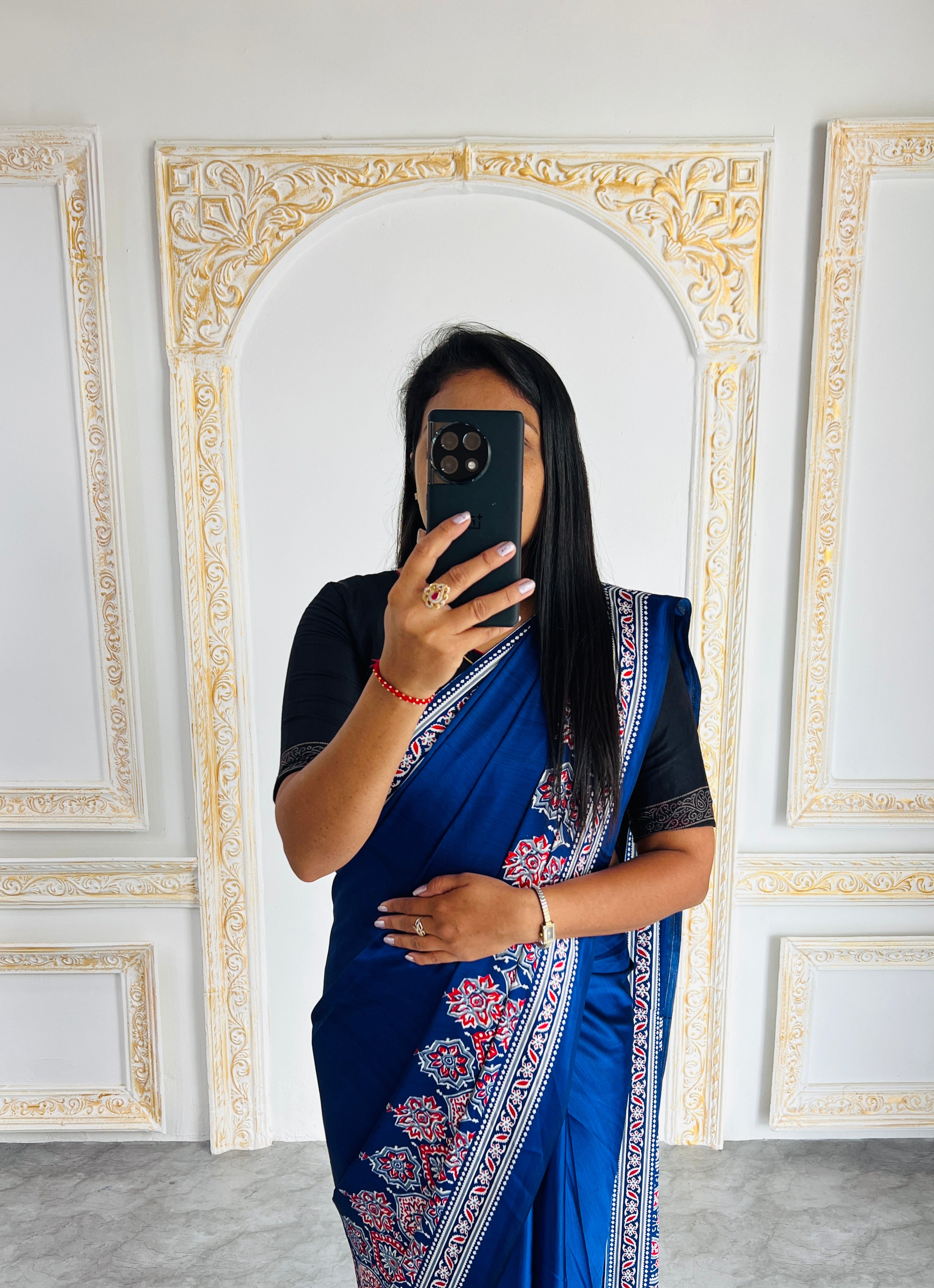 Elegant Purple Ajrakh Print Semi Gajji Saree with Traditional Handcrafted Look