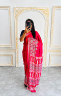 Elegant Red Ajrakh Print Semi Gajji Saree