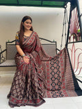Elegant Maroon Ajrakh Print Saree