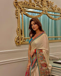 Royal Mughal-Inspired Multicolor Printed Saree - White