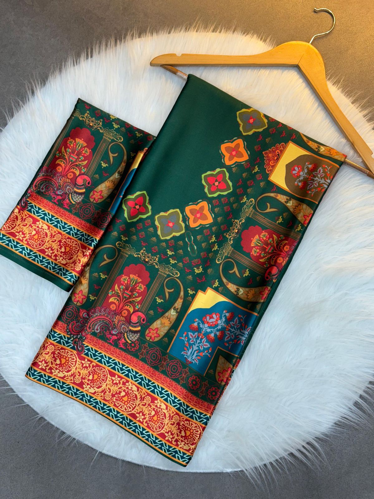 Royal Mughal-Inspired Multicolor Printed Saree - White