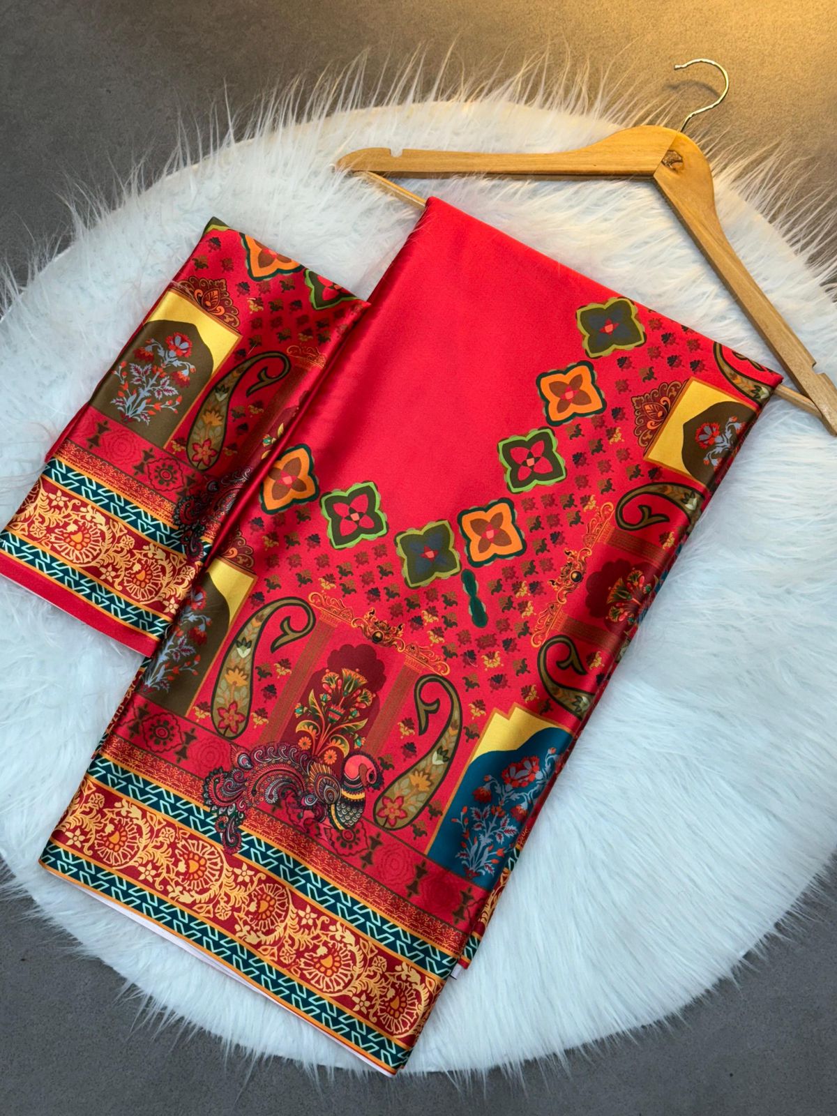 Royal Mughal-Inspired Multicolor Printed Saree - White