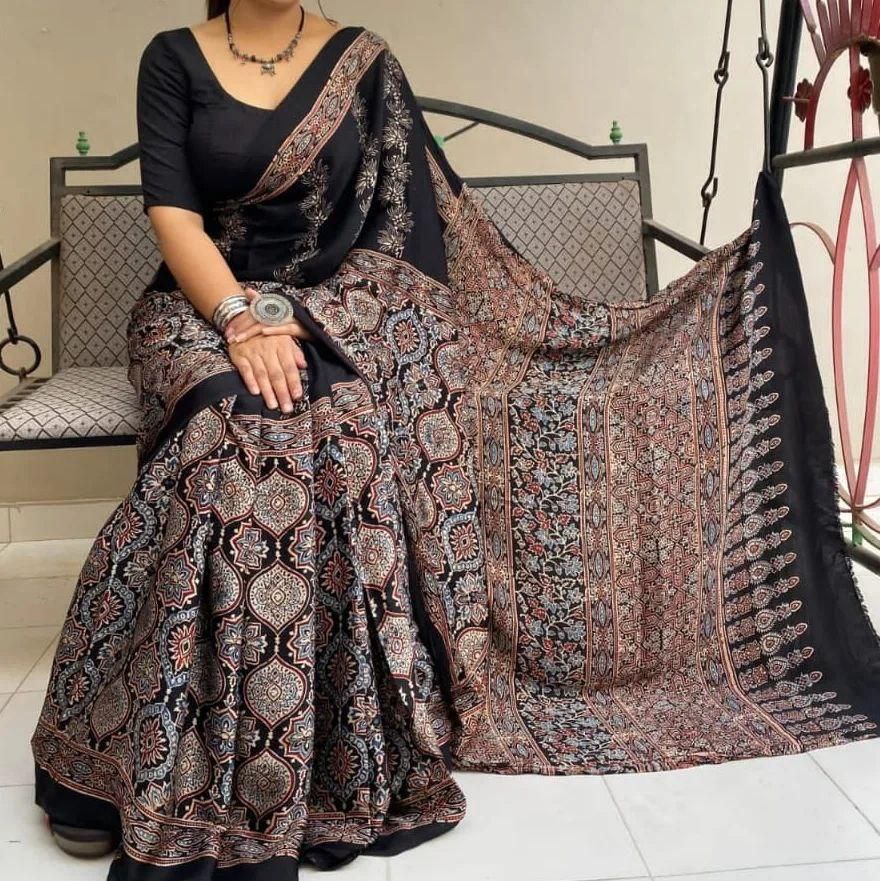 Authentic Ajrakh Block Print Saree