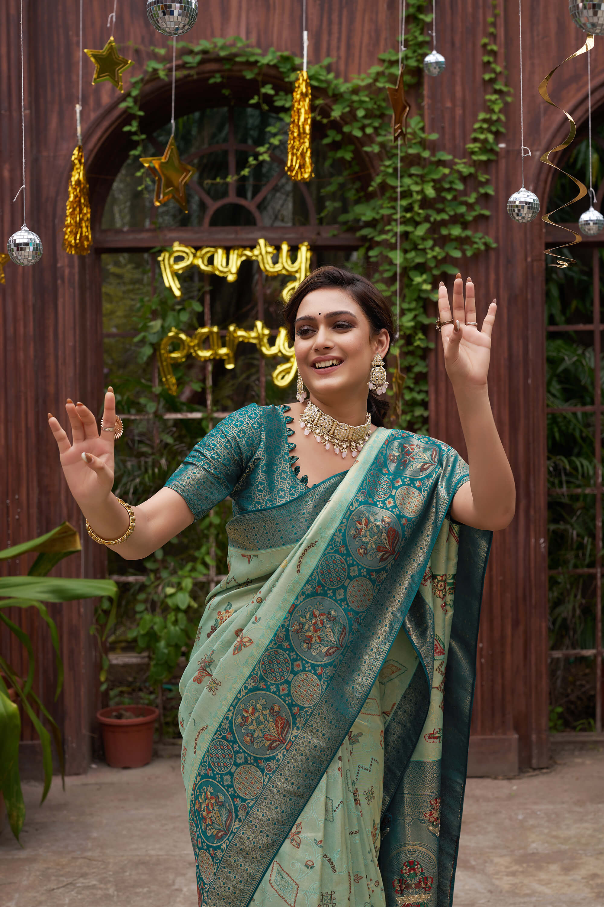 Elegant Pista Kanjivaram Silk Saree with Teal Zari Border & Traditional Motifs