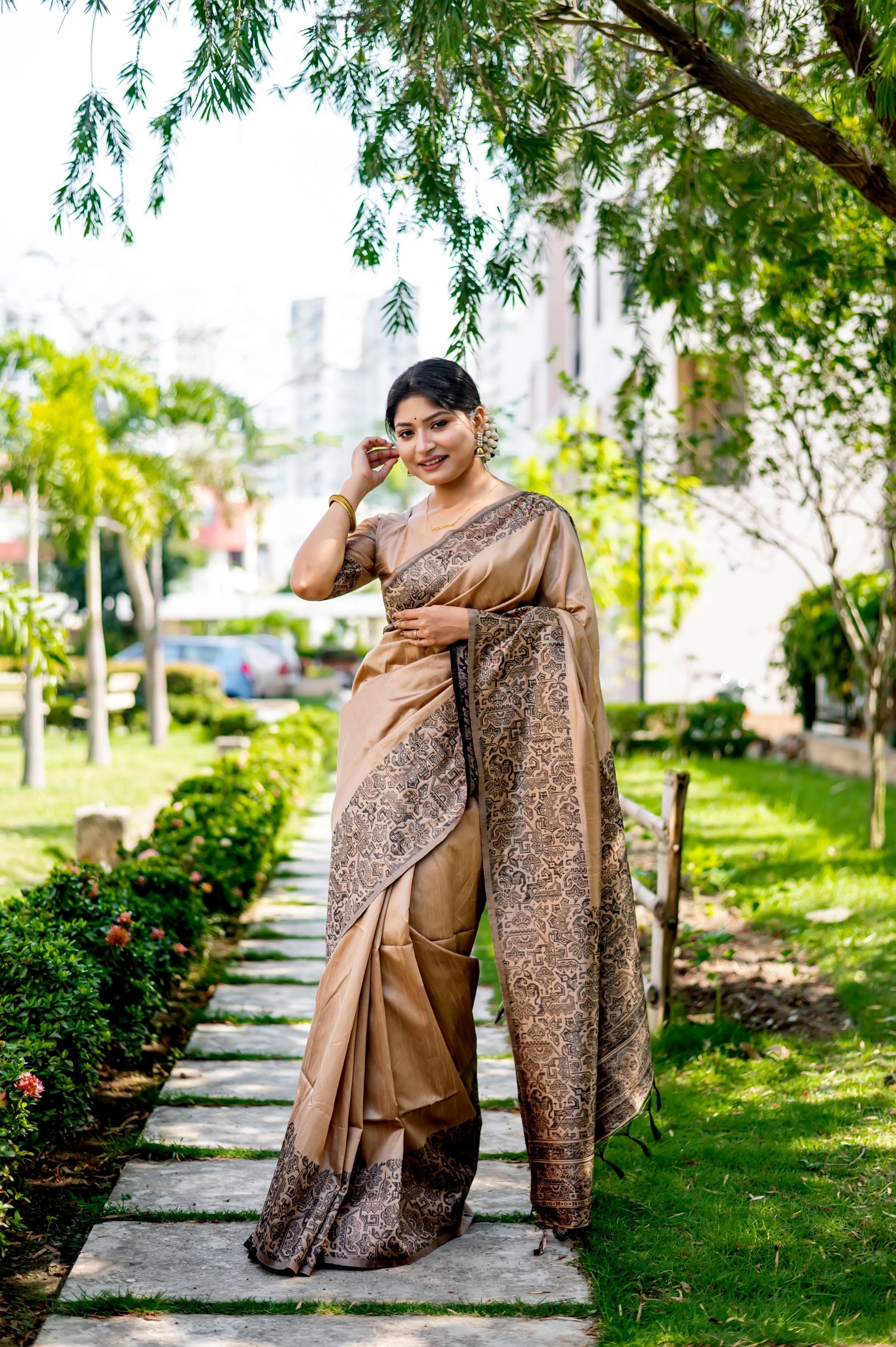 Beige Handloom Silk Saree