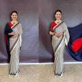 Exclusive Black, Red & White Stripe Ajrakh Semi Gajji Saree