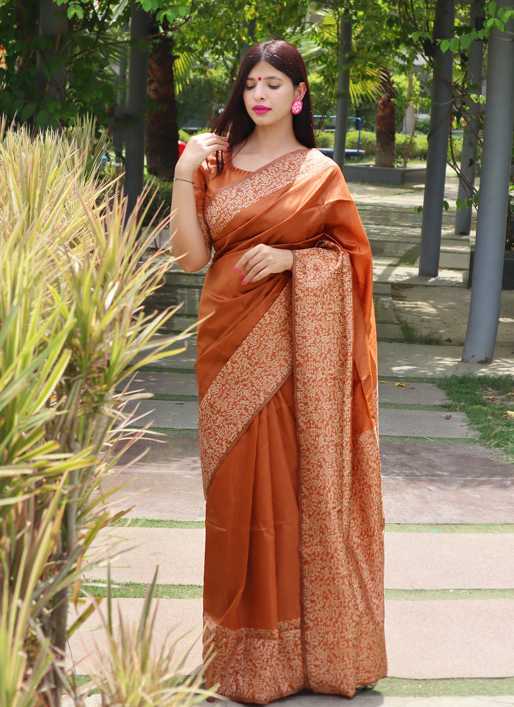 Copper Brown Handloom Raw Silk Saree with Rich Pallu