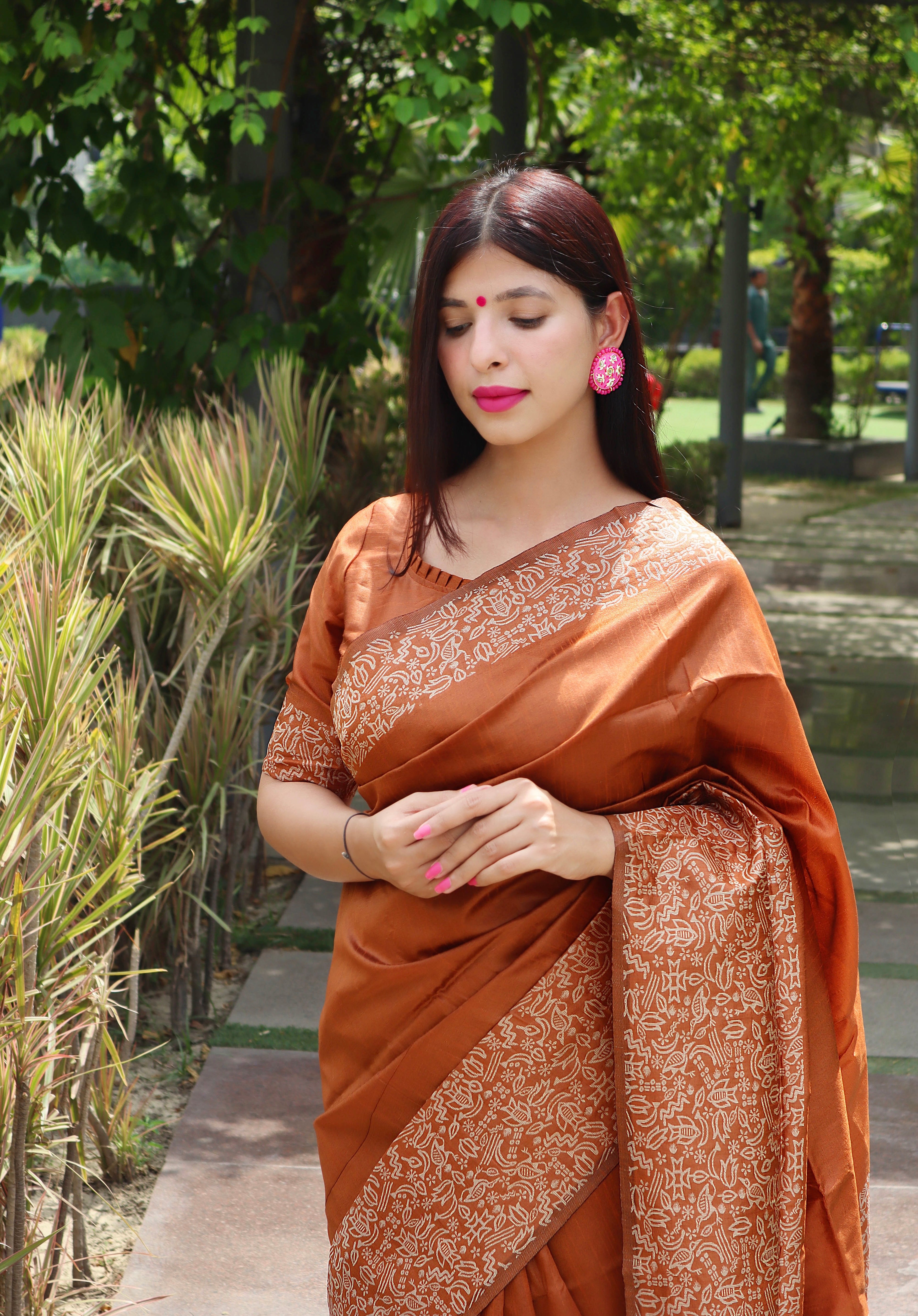 Copper Brown Handloom Raw Silk Saree with Rich Pallu