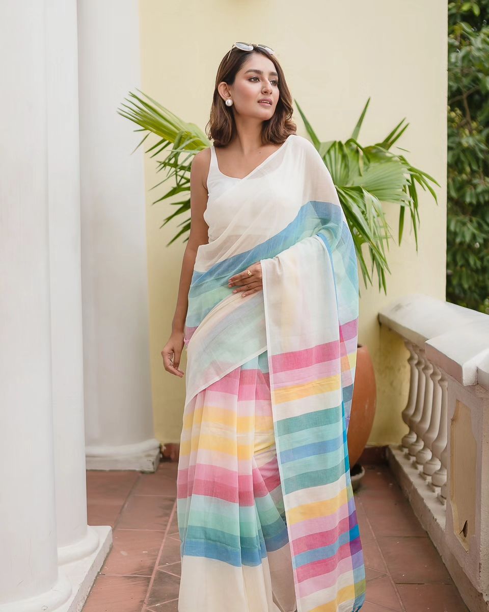 Elegant Digital Print Linen Saree