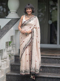 Cream Linen Digital Print Saree with Contrasting Border