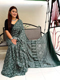 Classic Green Ajrakh Patterns Luxurious Saree
