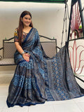 Elegant Indigo Blue Ajrakh Saree