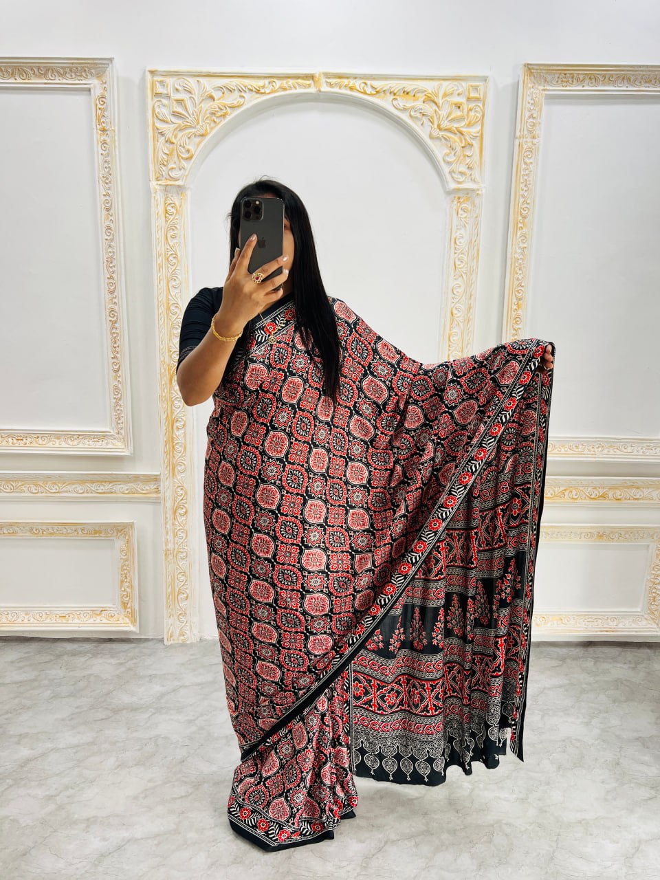 Trendy Ajrakh Saree for Daily & Festive Wear – Black