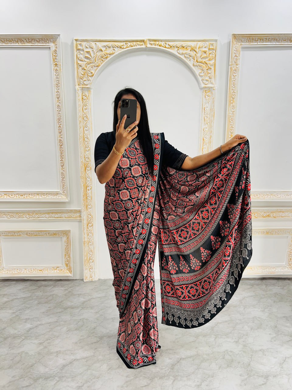 Trendy Ajrakh Saree for Daily & Festive Wear – Black