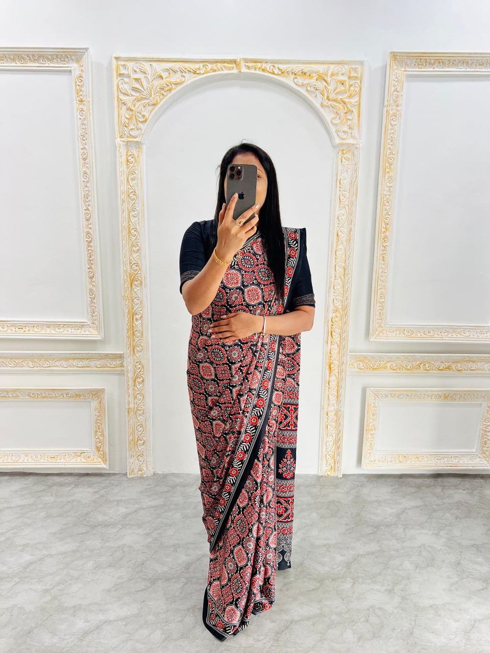 Trendy Ajrakh Saree for Daily & Festive Wear – Black