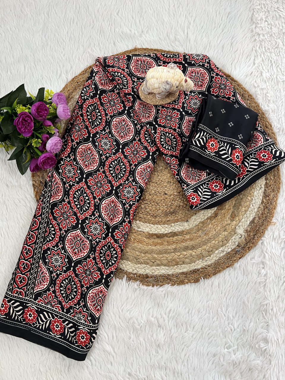 Trendy Ajrakh Saree for Daily & Festive Wear – Black