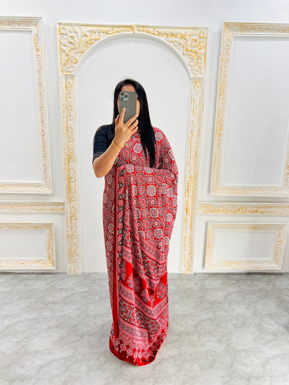 Trendy Ajrakh Saree for Daily & Festive Wear – Maroon