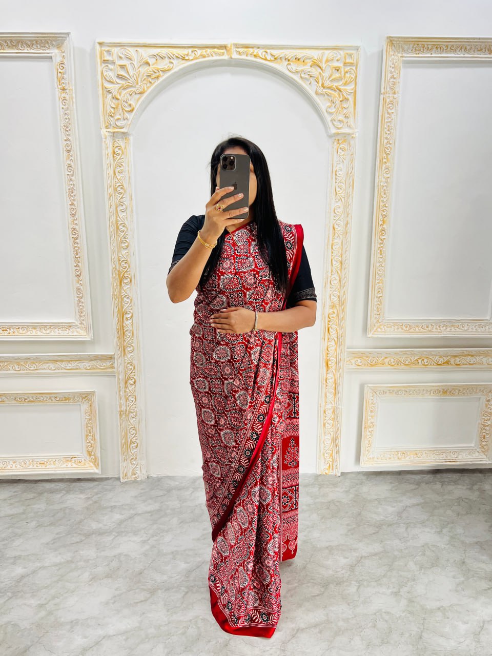Trendy Ajrakh Saree for Daily & Festive Wear – Maroon