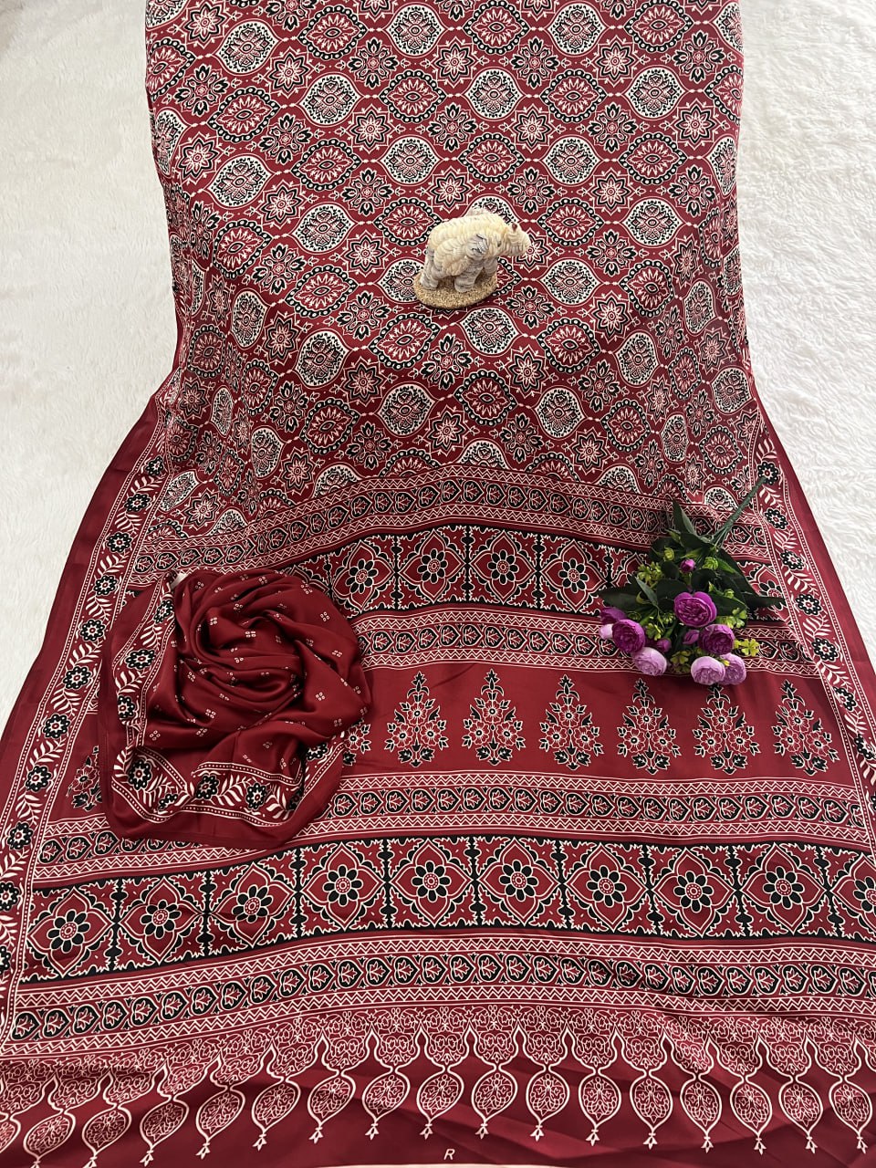 Trendy Ajrakh Saree for Daily & Festive Wear – Maroon