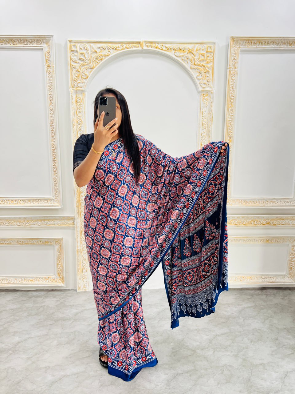 Trendy Ajrakh Saree for Daily & Festive Wear – Blue