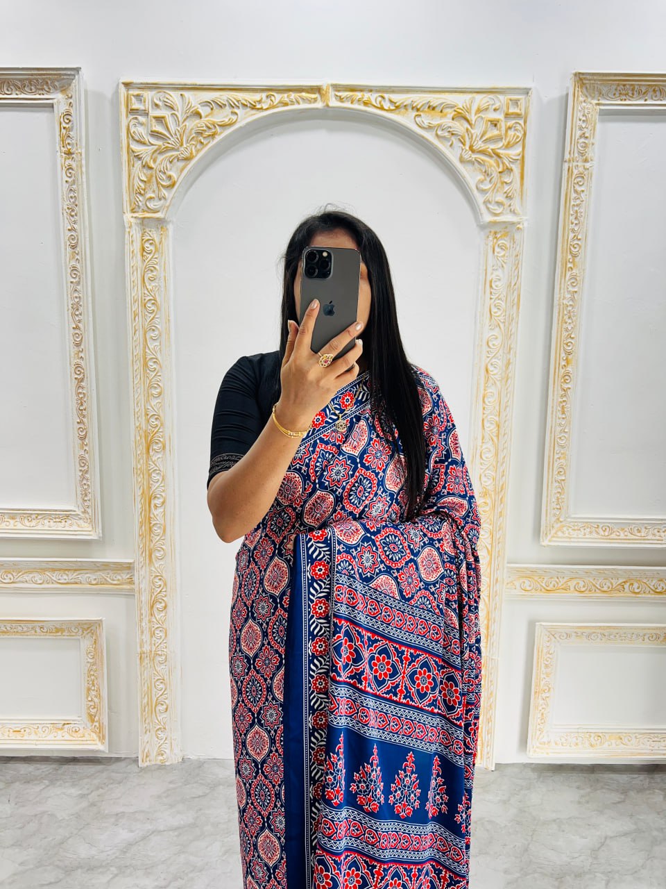 Trendy Ajrakh Saree for Daily & Festive Wear – Blue