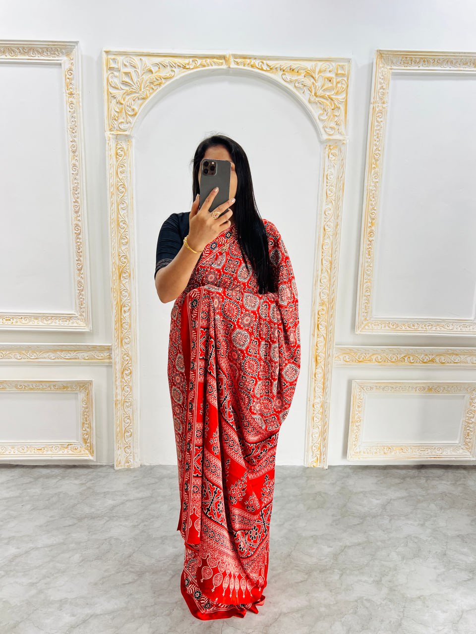 Trendy Ajrakh Saree for Daily & Festive Wear – Red