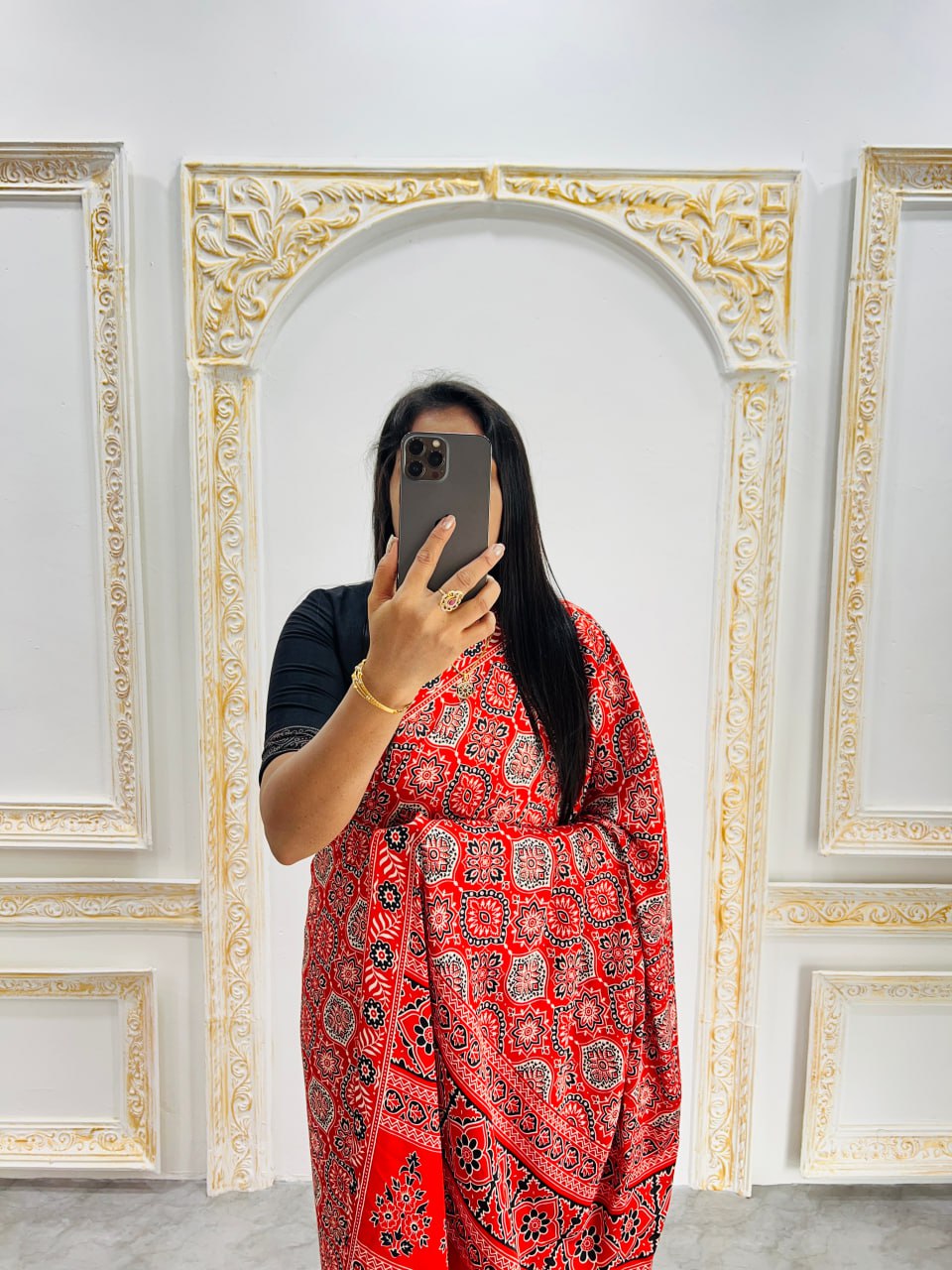 Trendy Ajrakh Saree for Daily & Festive Wear – Red