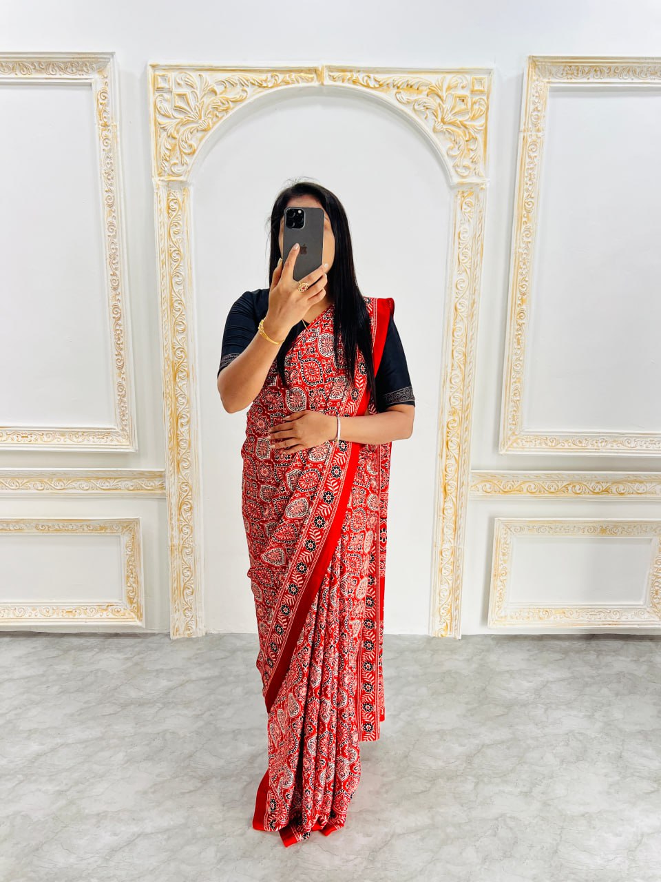 Trendy Ajrakh Saree for Daily & Festive Wear – Red