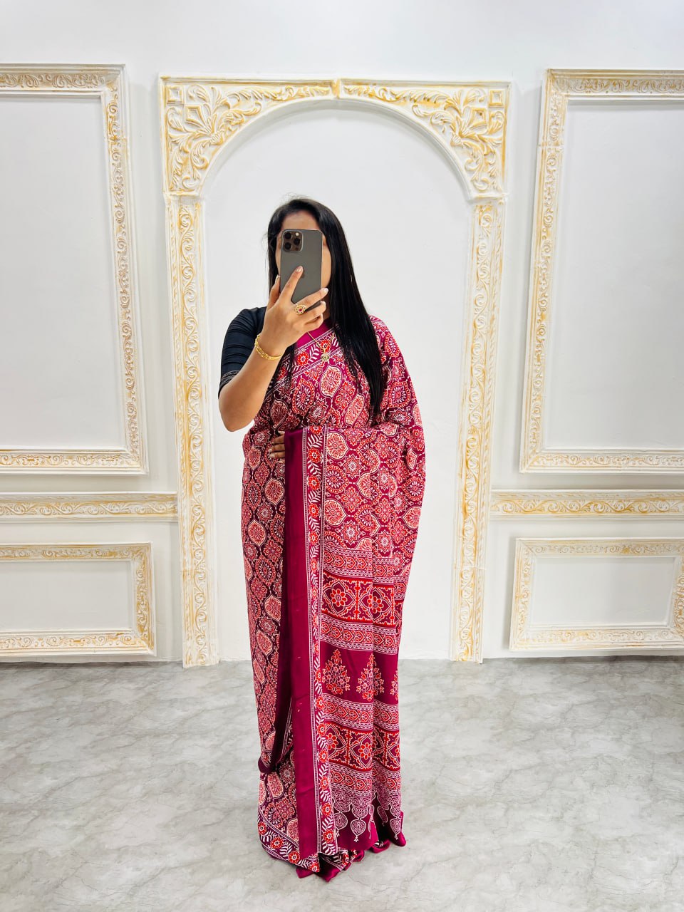 Trendy Ajrakh Saree for Daily & Festive Wear – Wine