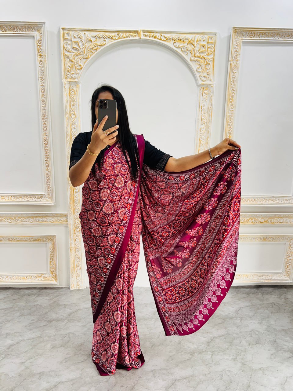 Trendy Ajrakh Saree for Daily & Festive Wear – Wine