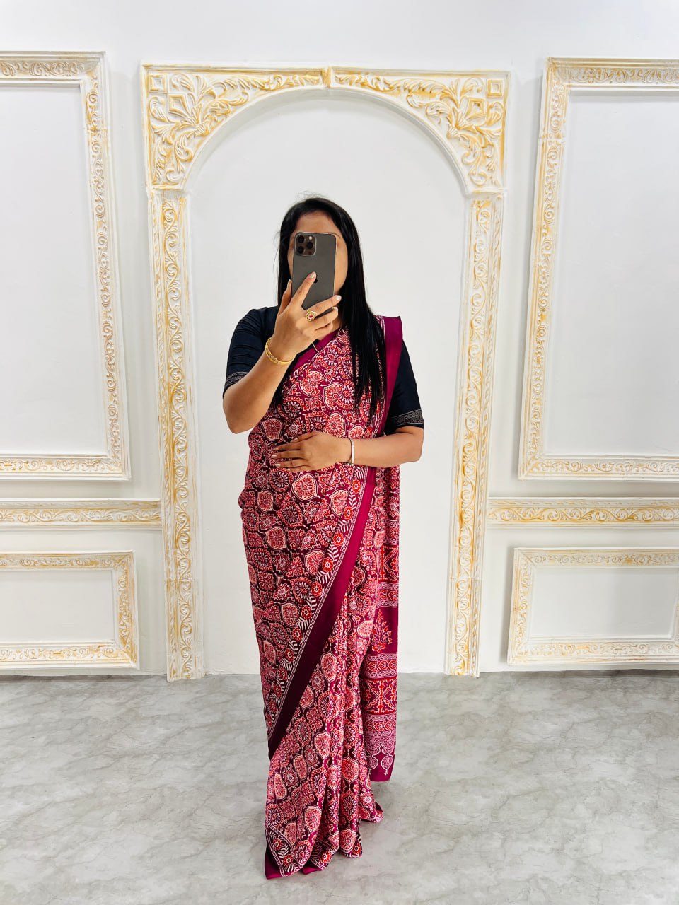 Trendy Ajrakh Saree for Daily & Festive Wear – Wine
