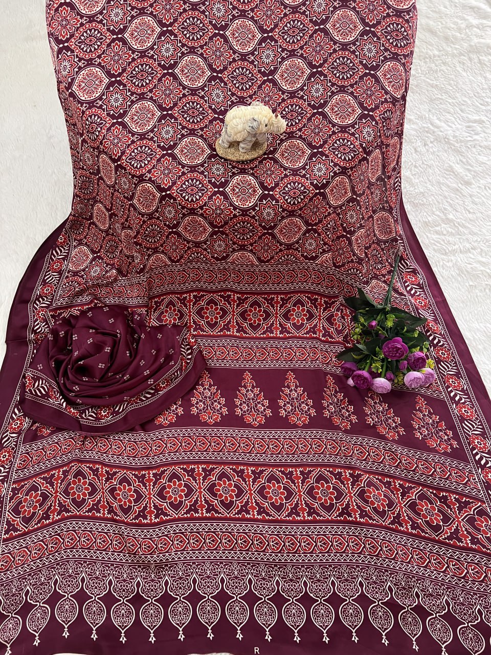 Trendy Ajrakh Saree for Daily & Festive Wear – Wine