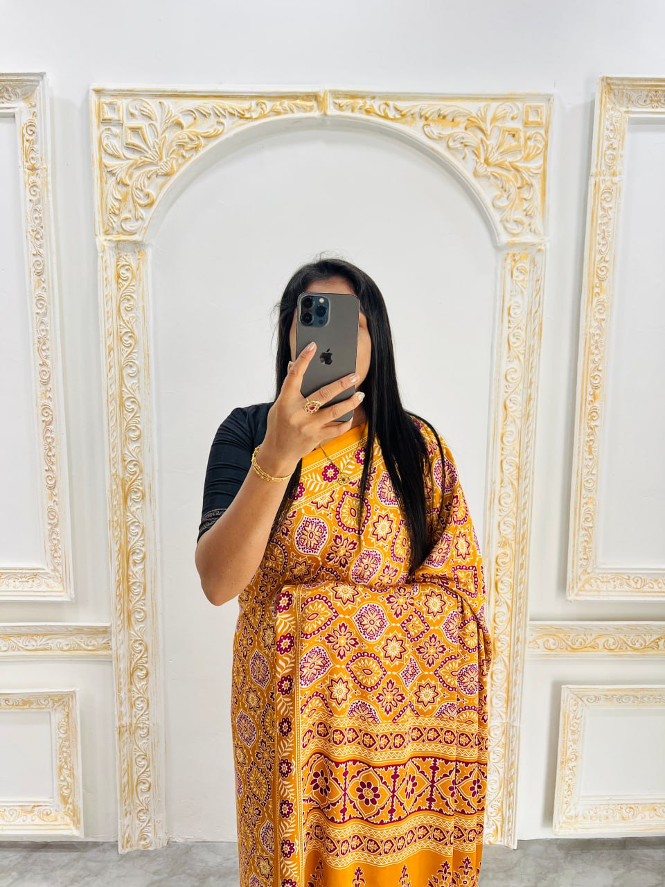 Trendy Ajrakh Saree for Daily & Festive Wear –Yellow