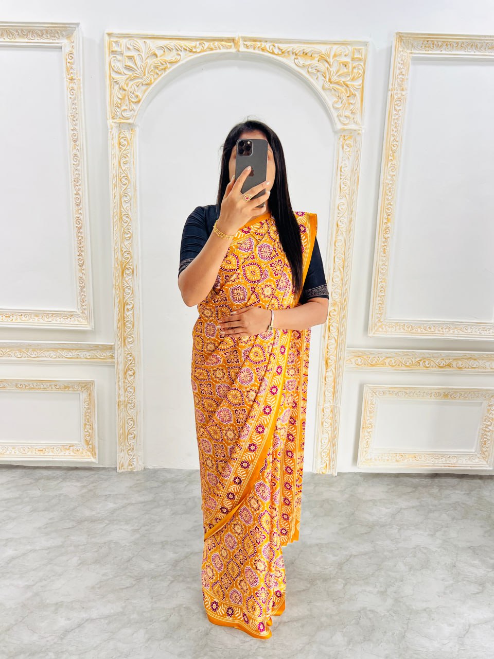 Trendy Ajrakh Saree for Daily & Festive Wear –Yellow