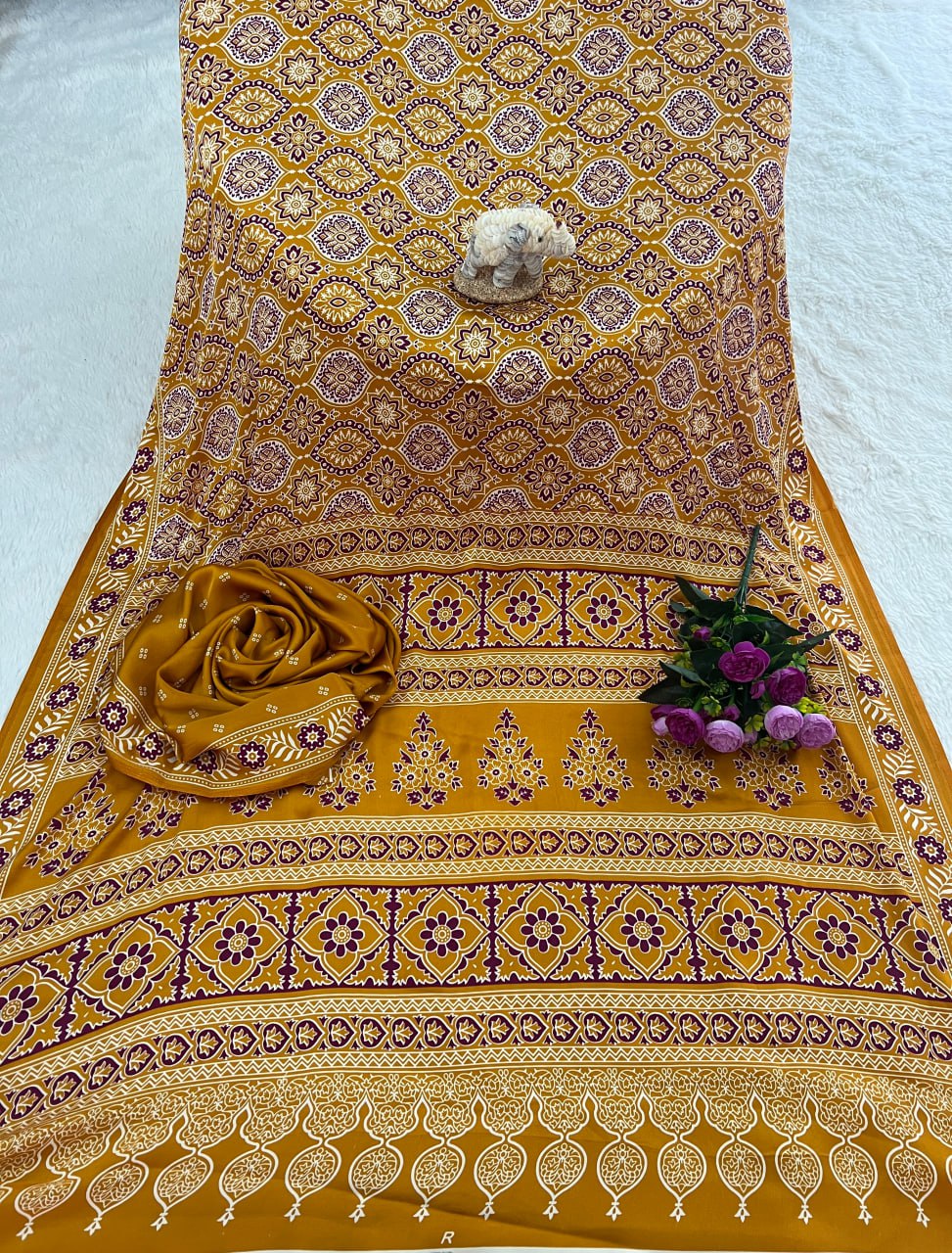 Trendy Ajrakh Saree for Daily & Festive Wear –Yellow