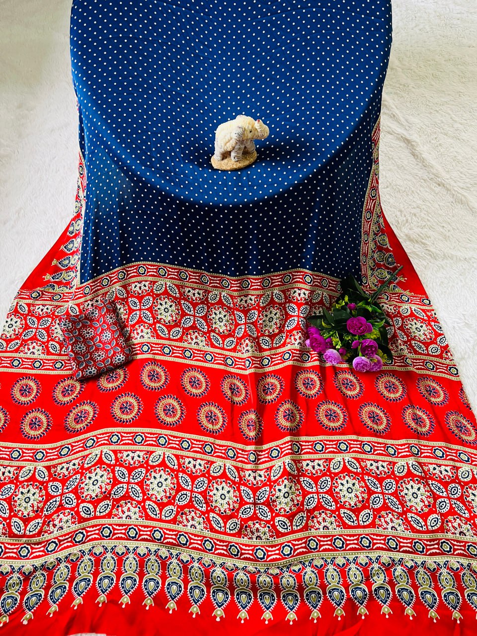 Elegant Ajrakh Saree with a Print & Patola-Style Pallu -Blue