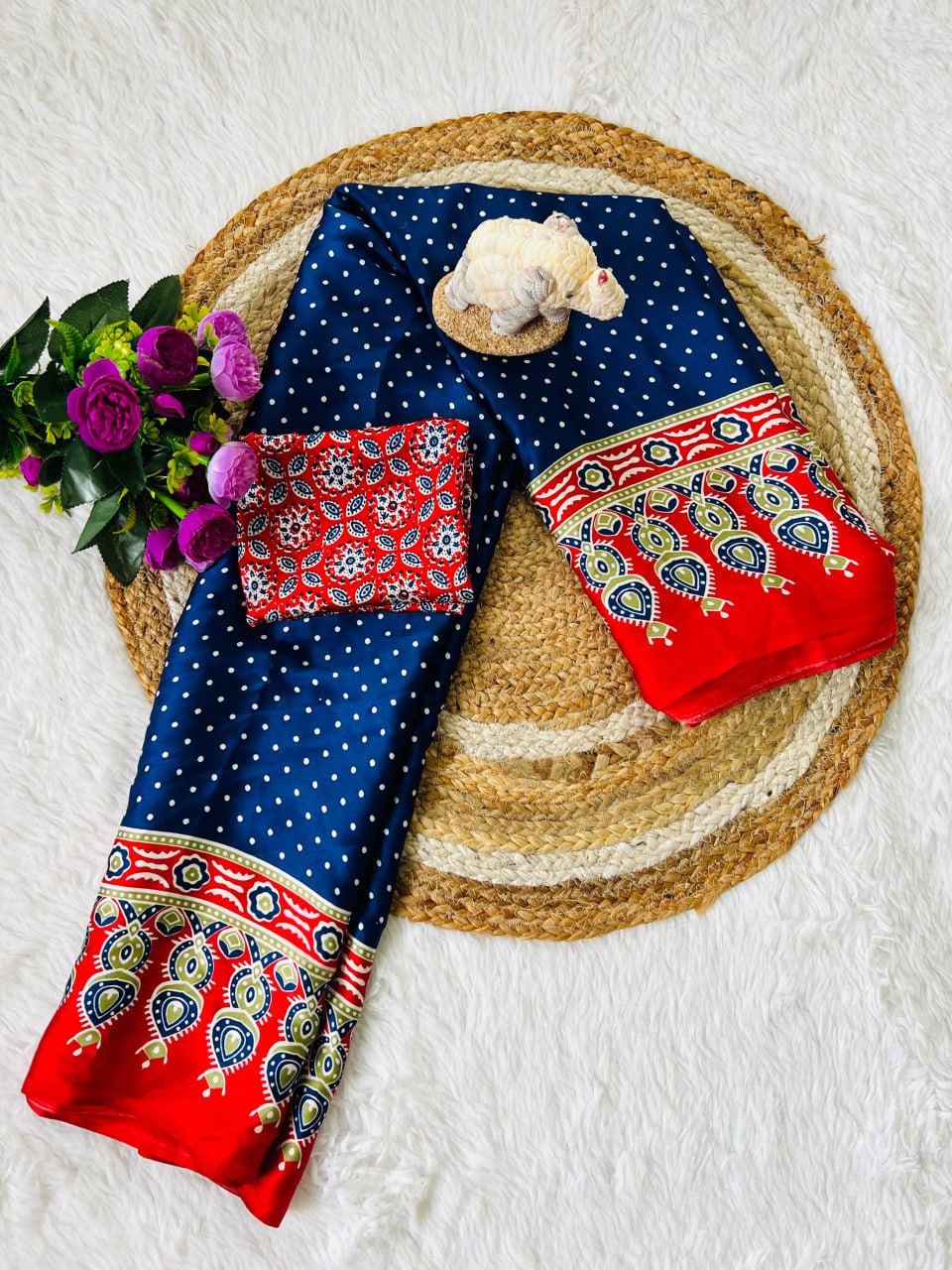 Elegant Ajrakh Saree with a Print & Patola-Style Pallu -Blue