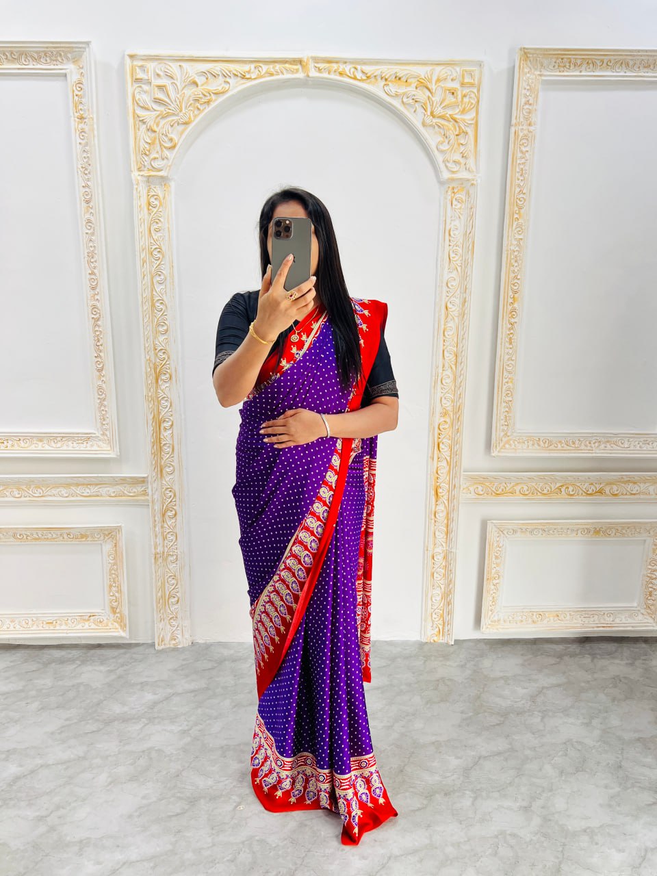 Elegant Ajrakh Saree with a Print & Patola-Style Pallu -Purple