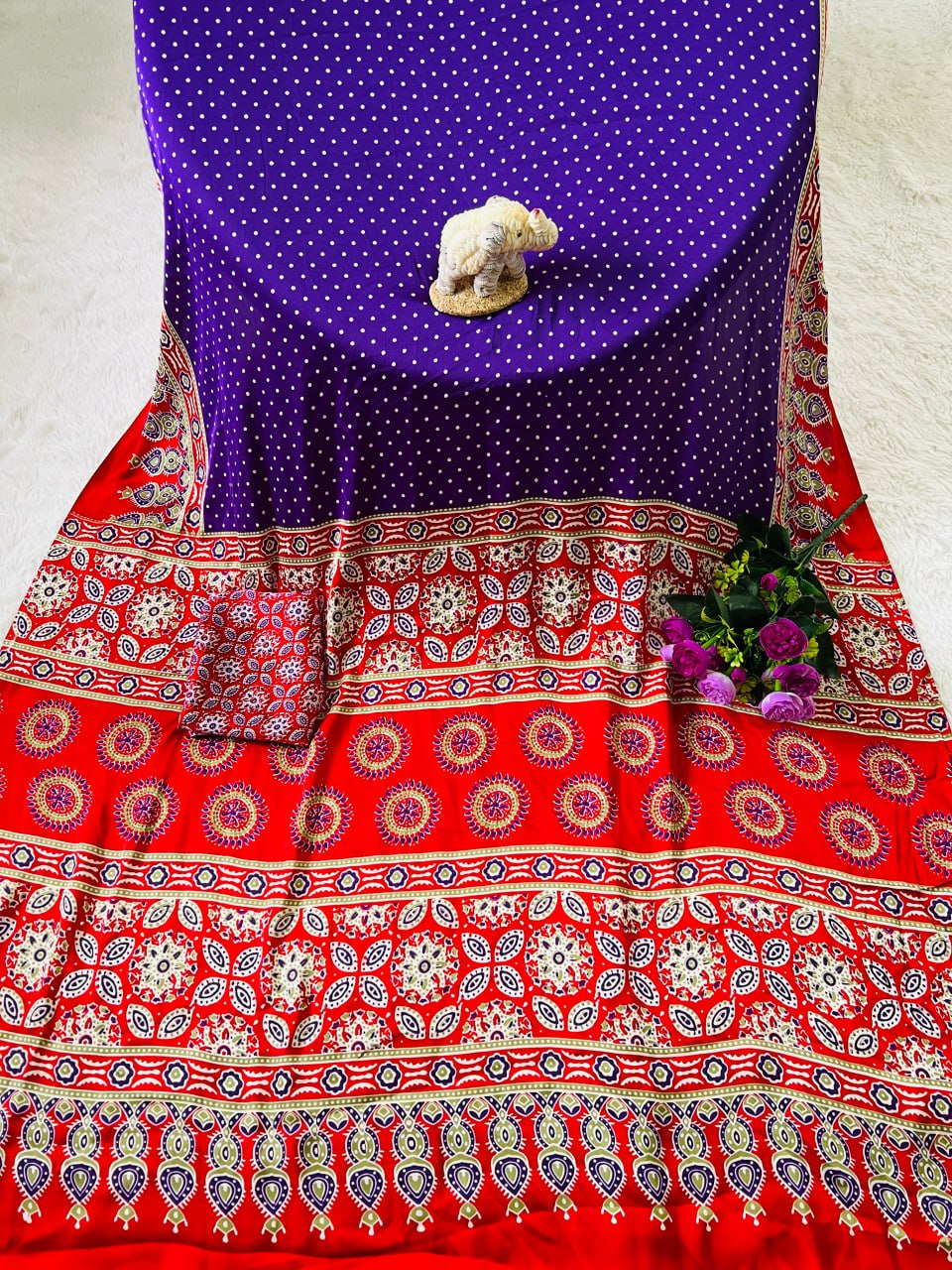 Elegant Ajrakh Saree with a Print & Patola-Style Pallu -Purple