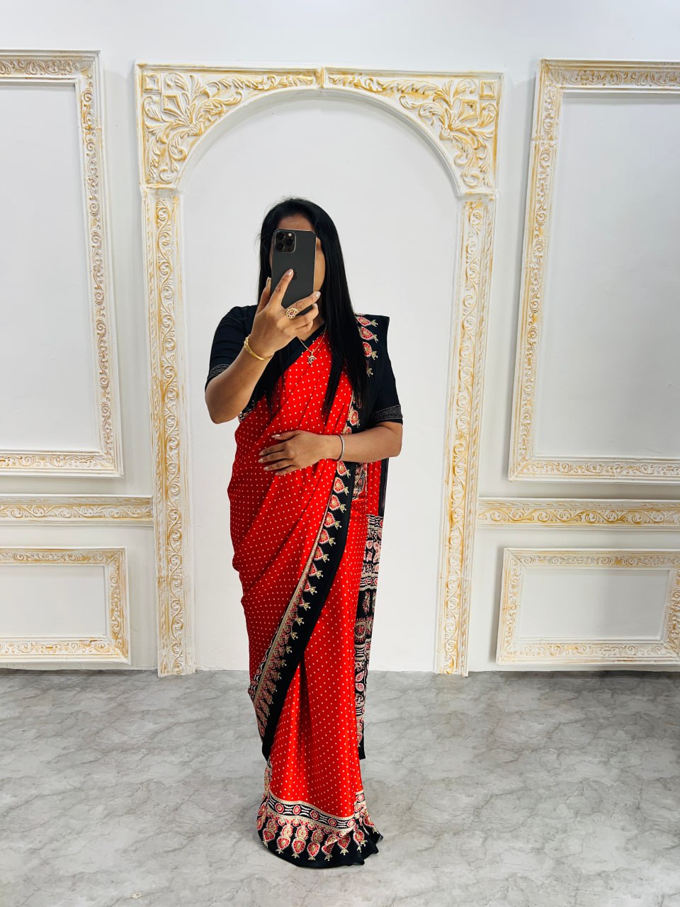 Elegant Ajrakh Saree with a Print & Patola-Style Pallu - Red