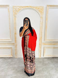 Elegant Ajrakh Saree with a Print & Patola-Style Pallu - Red