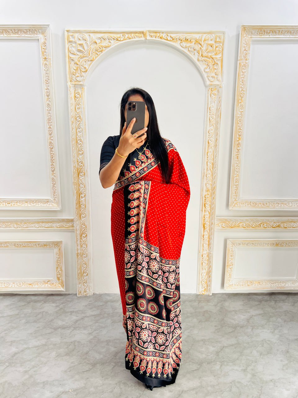 Elegant Ajrakh Saree with a Print & Patola-Style Pallu - Red