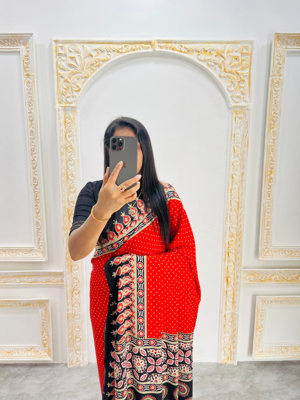 Elegant Ajrakh Saree with a Print & Patola-Style Pallu - Red