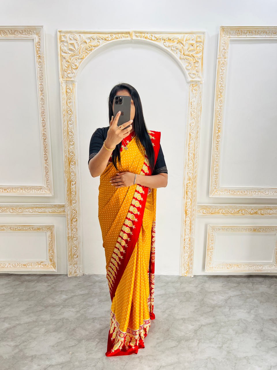 Elegant Ajrakh Saree with a Print & Patola-Style Pallu -Yellow